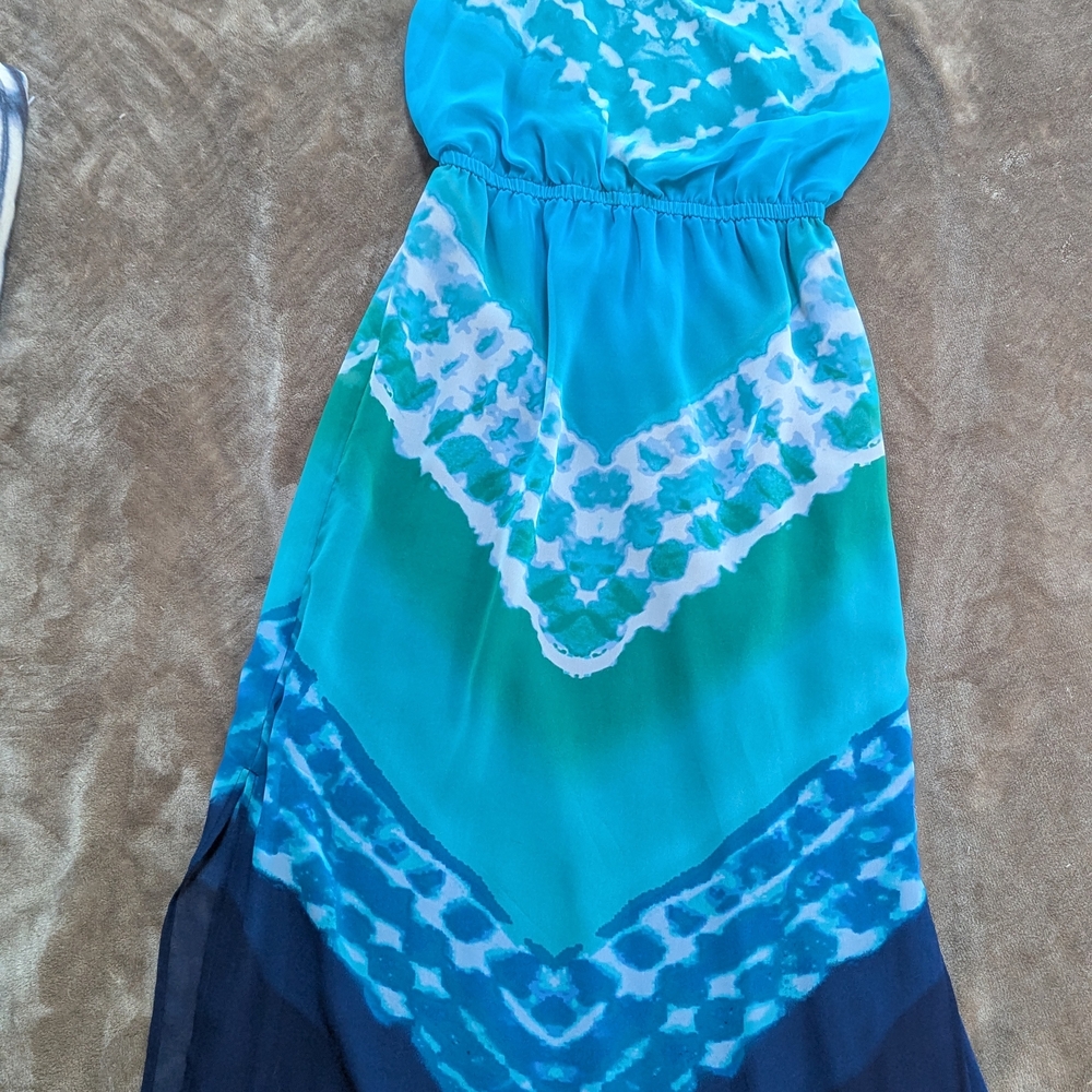 Banana Republic Strapless Maxi Dress in Turquoise, Aqua & Navy